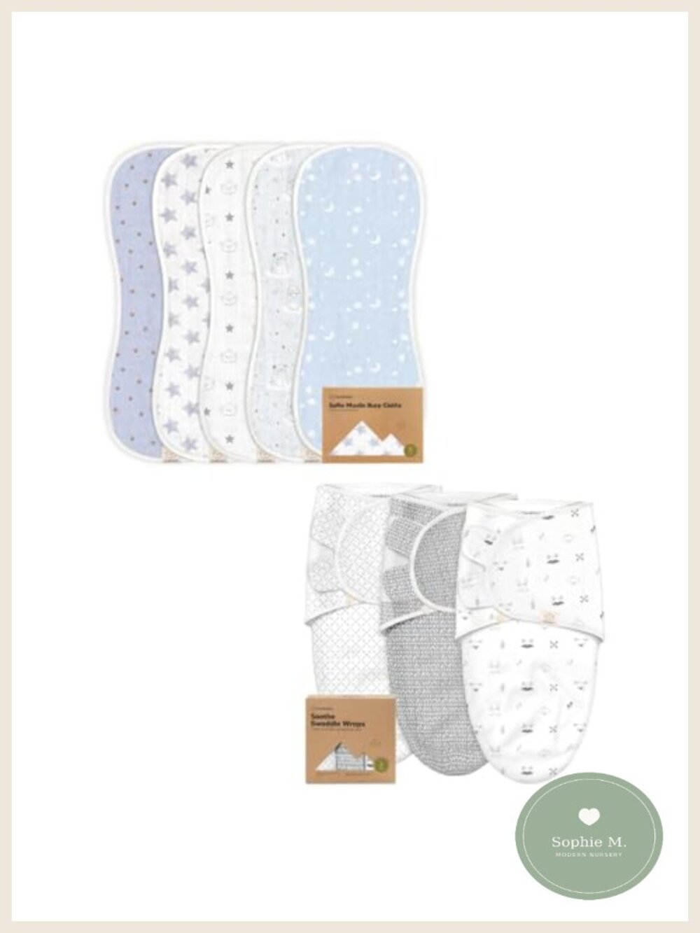 Muslin Burp Cloths 5-Pack & Swaddle Sleep Sacks 3-Pack Cotton